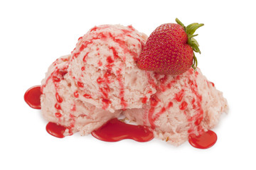 creamy ice cream with strawberry and syrup