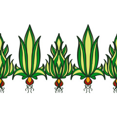 Decorative seamless border with the image of bulbous plants in the style of Art Nouveau. Vector stylized painted ornament.