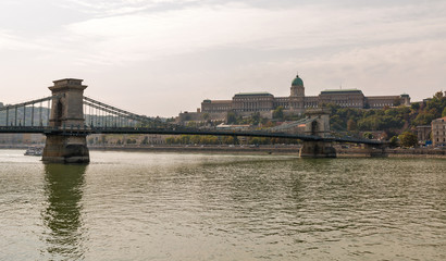Fototapeta na wymiar Chain Bridge, Royal Palace and Danube river in Budapest, Hungary