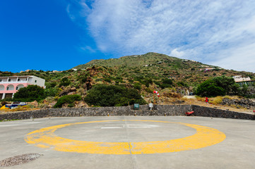 Helipad on Alicudi island, Aeolian Islands, Sicily, Italy.