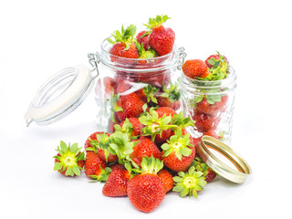 fresh whole strawberries in wooden bowl