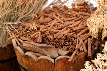 Cinnamon spices on the market