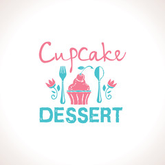 Cupcake. Dessert vector logo template. Logo confectionery, coffee shop.