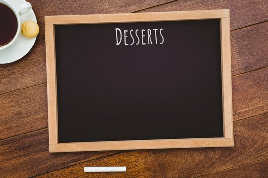 Composite image of desserts message