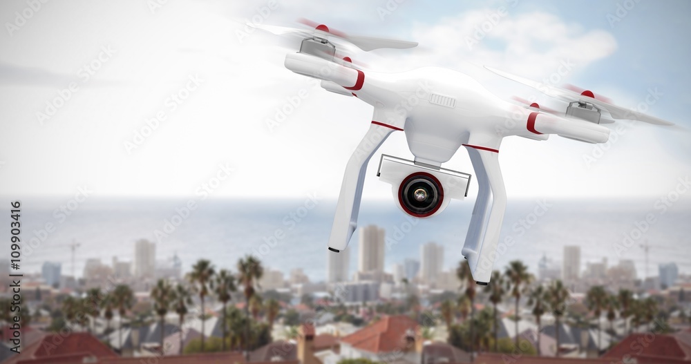 Poster composite image of a drone bringing a camera