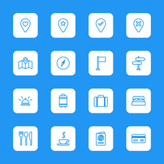 line travel icon set on white rounded rectangle for web design, user interface (UI), infographic and mobile application (apps)