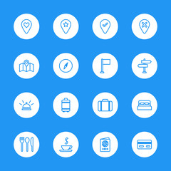 line travel icon set on white circle for web design, user interface (UI), infographic and mobile application (apps)