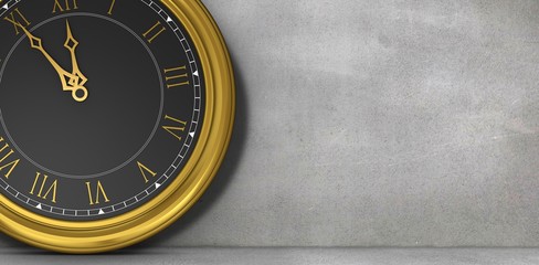 Composite image of clock counting down to midnight