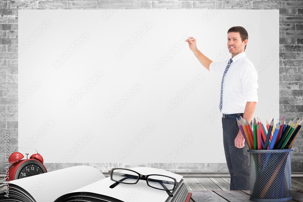 Sticker Composite image of businessman standing with his briefcase