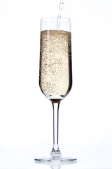 view of champagne falling in glass.
