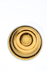 top view of a glass filled with champagne.