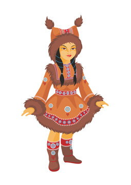 the little girl the Chukchi in a beautiful national suit