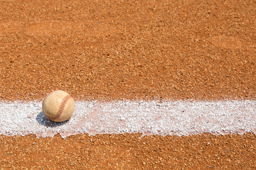 Baseball on a little league baseball field in spring