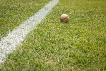 Baseball on a little league baseball field in spring
