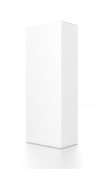 White tall vertical rectangle blank box from side angle. 3D illustration isolated on white background.