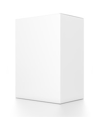 White vertical rectangle blank box from side angle. 3D illustration isolated on white background.