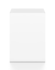 White vertical rectangle blank box from top front angle. 3D illustration isolated on white background.