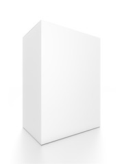 White vertical rectangle blank box from front side angle. 3D illustration isolated on white background.