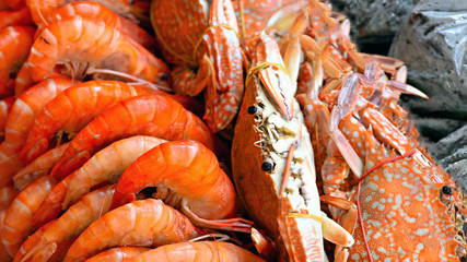 Crab and shrimp steamed sell on sea beach