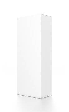 White tall vertical rectangle blank box from side angle. 3D illustration isolated on white background.