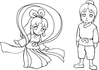 七夕　織姫と彦星　塗り絵