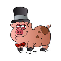 Cartoon Pig in the top hat