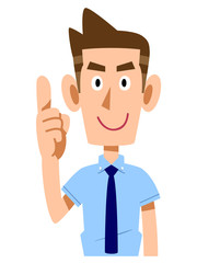 要点を解説する半袖シャツのビジネスマン
