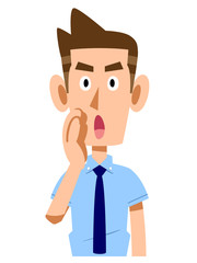 呼びかける半袖シャツのビジネスマン

