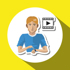 Social media with boy design over white background