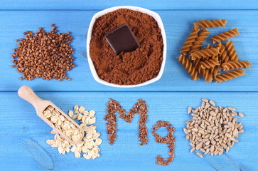 Natural ingredients and products containing magnesium and dietary fiber, healthy nutrition