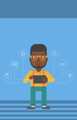 Man holding tablet computer.