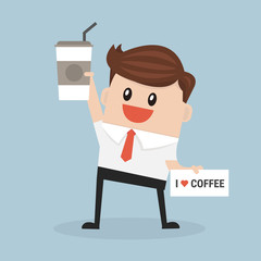 Businessman hold coffee. flat design