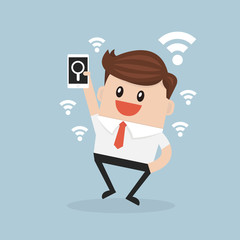 Business man looking for an internet connection to support his b