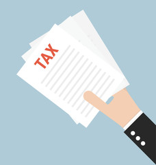 Businessman hold tax flat design vector.