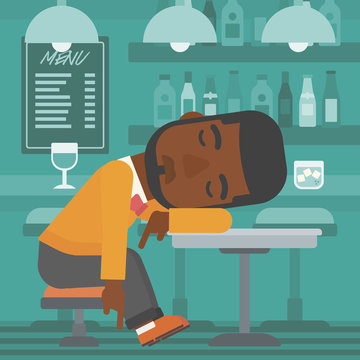 Man sleeping in bar. 