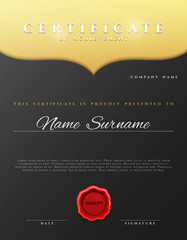 Design Certificate.  Certificate border. Certificate details gold pattern . Certificate Diploma . Certificate of achievement. Black background with gold. Premium present certificate. Certificate frame