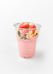Chia Pudding with Strawberry on white background