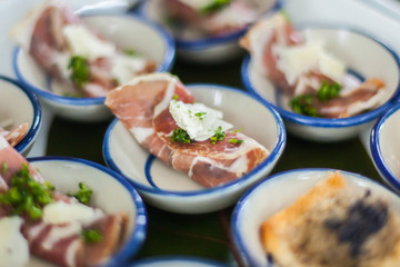 Canape of slice roast Beef