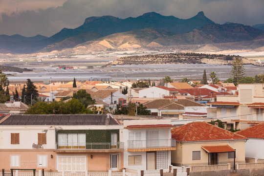 House buildings landscape Puerto de Mazaron Spain