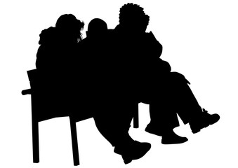 Silhouettes of people in cafe on white background