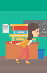 Woman with pile of books.