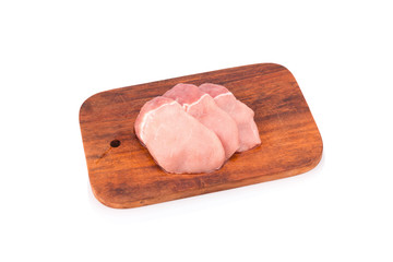 Meat, pork, slices pork loin on a white background