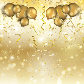 Gold Balloons And Confetti Background