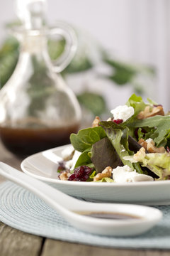 Plate Of Salad And Worcestershire Sauce