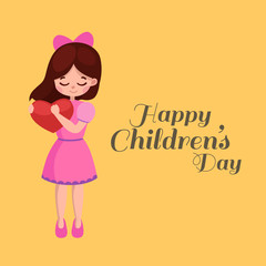 Vector illustration kids playing, greeting card happy childrens day background