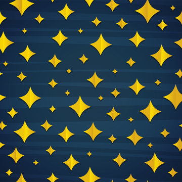 Background with dark blue sky and stars. Seamless pattern of stars on blue wallpaper. Stars in cartoon comic style. Vector