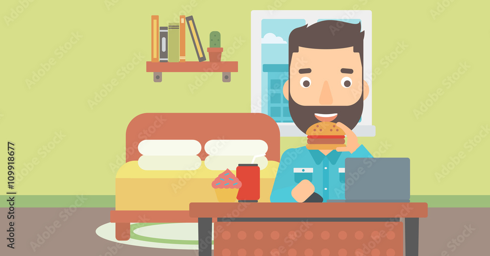 Canvas Prints man eating hamburger.