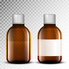 Vector Blank Glass Medical Bottle. Isolated on White Background