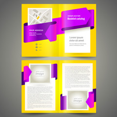 brochure design template booklet violet ribbon arrow