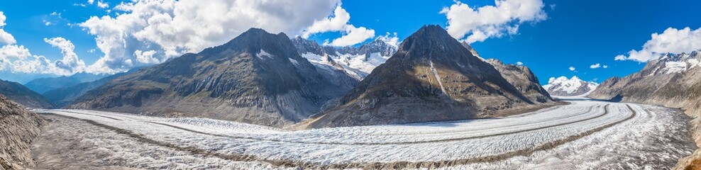Panorama view of the Aletsch glacier on Mountains